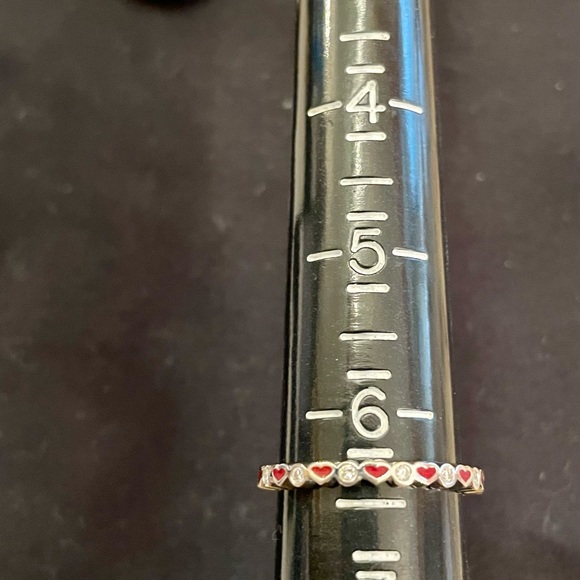 18K RED ENAMEL HEARTS & PAVE DIAMONDS HIDALGO STACKABLE RING SET - Picture 6 of 9